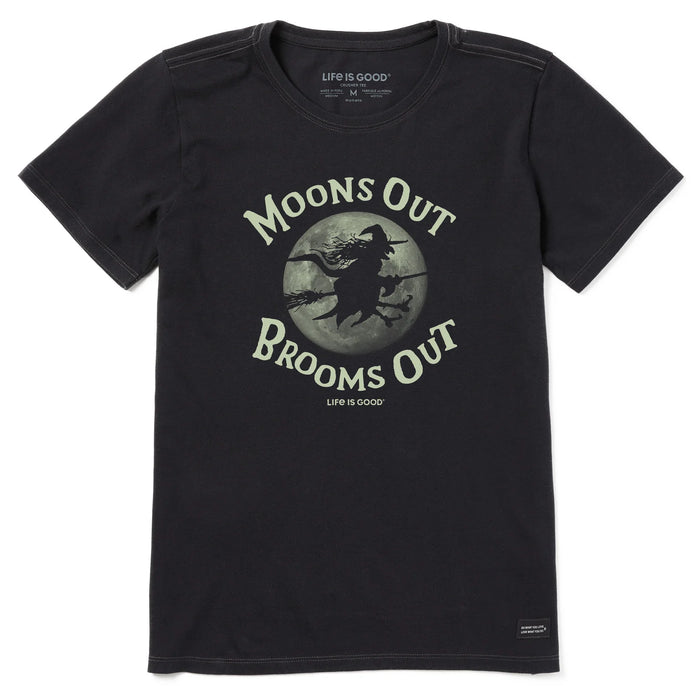 Life is Good. Women's Moon's Out Broom's Out Short Sleeve Crusher Tee, Faded Black