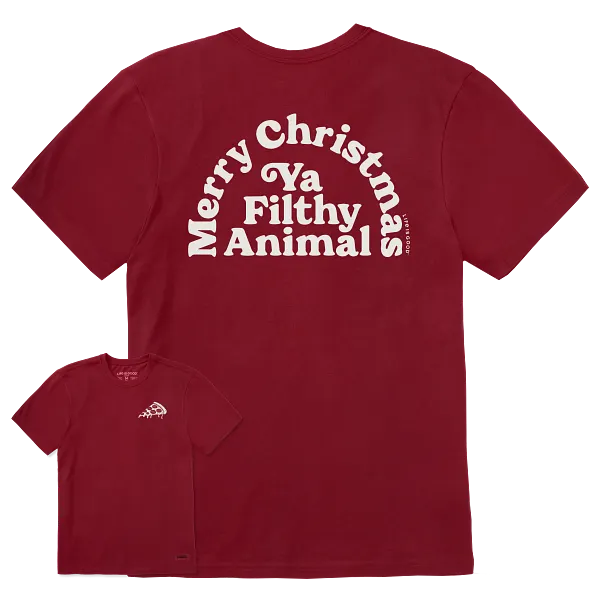 Life is Good. Men's Merry Christmas Ya Filthy Animal Short Sleeve Crusher Tee, Adirondack Red
