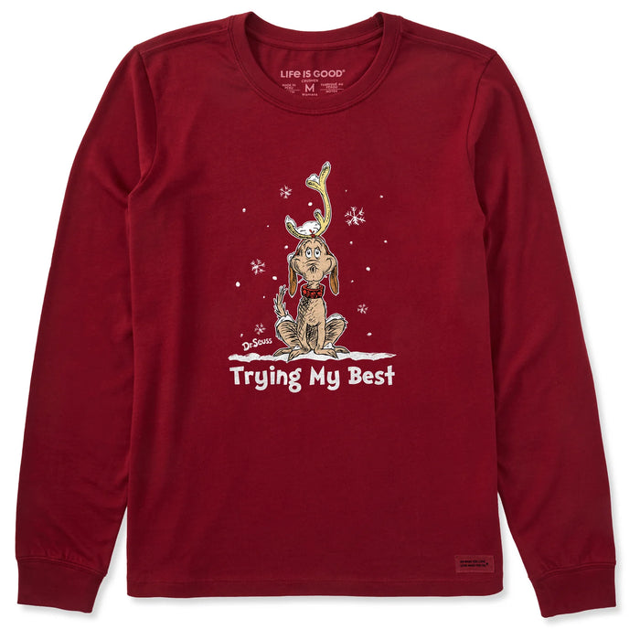 Life is Good. Women's Trying My Best Max Long Sleeve Crusher Tee, Adirondack Red