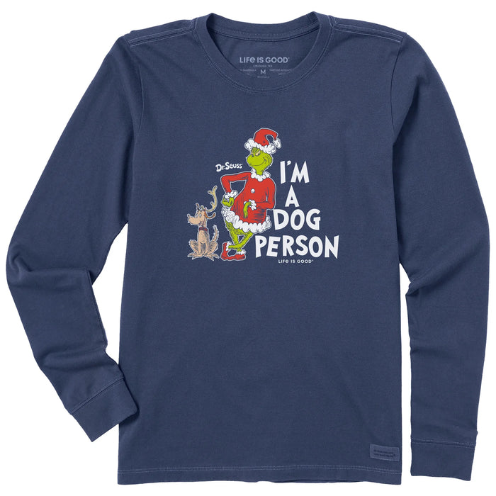 Life is Good. Women's I'm a Dog Person Grinch Long Sleeve Crusher Tee, Darkest Blue