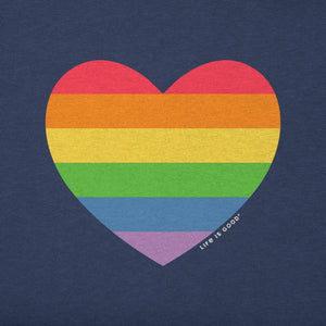 Life is Good. Women's Rainbow Pride Heart Crusher Boxy Tee, Darkest Blue