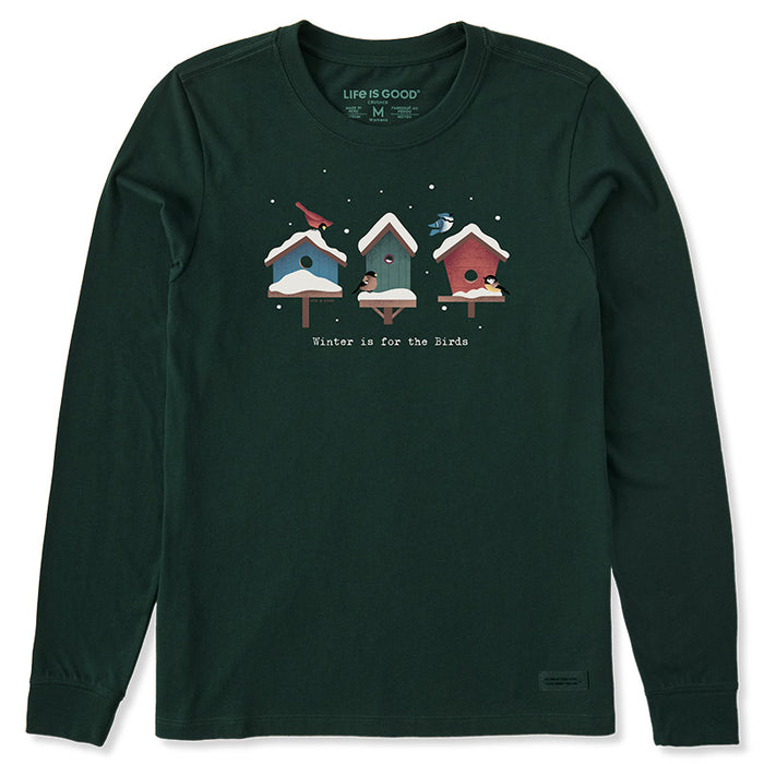 Life is Good. Women's Winter is For The Birds Long Sleeve Crusher Tee, Treeline Green