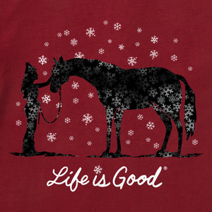 Life is Good. Women's Holiday Horse Long Sleeve Crusher Tee, Adirondack Red