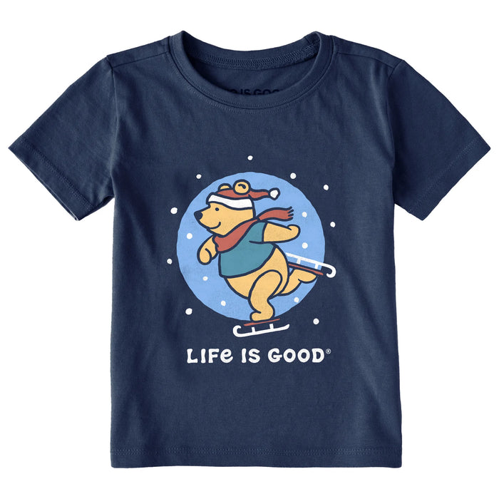 Life is Good. Toddler Winnie Ice Skating Short Sleeve Crusher Tee, Darkest Blue