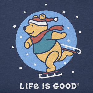 Life is Good. Toddler Winnie Ice Skating Short Sleeve Crusher Tee, Darkest Blue