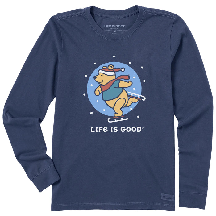 Life is Good. Women's Winnie Ice Skating Long Sleeve Crusher Tee, Darkest Blue