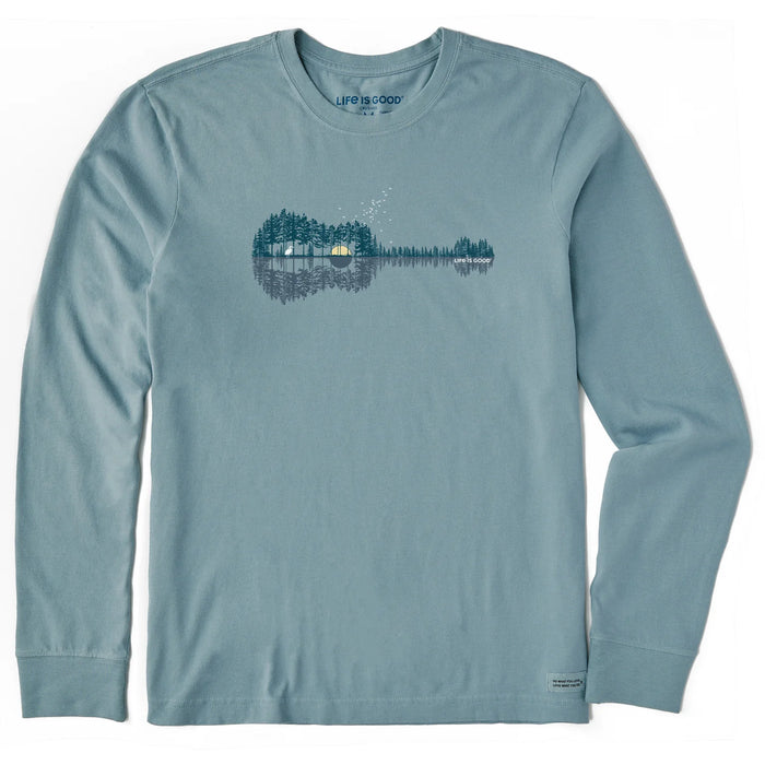 Life is Good. Men's Pine Guitarscape Long Sleeve Crusher Tee, Smoky Blue