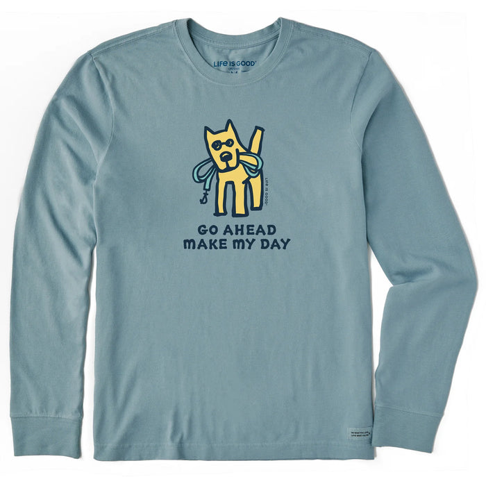 Life is Good. Men's Go Ahead Make My Day Long Sleeve Crusher Tee, Smoky Blue