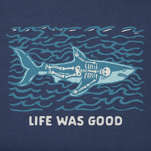 Life is Good. Men's Life Was Good Shark Short Sleeve Crusher Tee, Darkest Blue