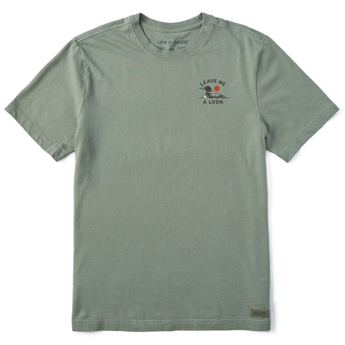 Life is Good. Men's Leave Me a Loon Short Sleeve Crusher Tee, Moss Green