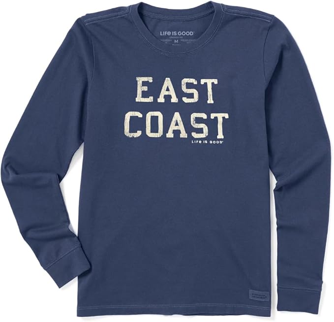 Life is Good. Men's East Coast Long Sleeve Crusher Tee, Darkest Blue