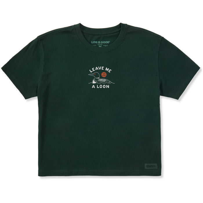 Life is Good. Women's Leave Me a Loon Short Sleeve Crusher Boxy Tee, Treeline Green