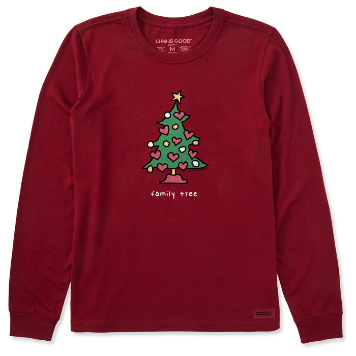 Life is Good. Women's Family Tree Vintage Long Sleeve Crusher Tee, Adirondack Red