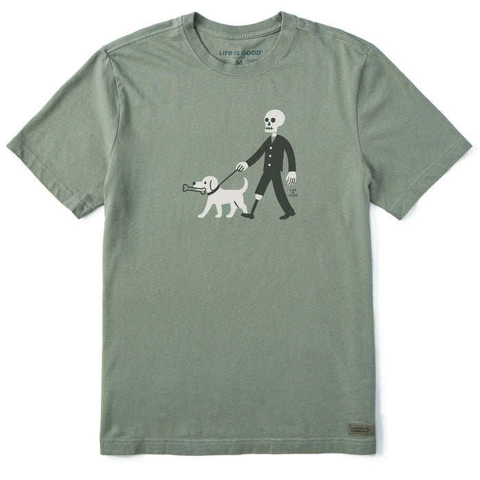 Life is Good. Men's Skeleton Walk Short Sleeve Crusher Tee, Moss Green