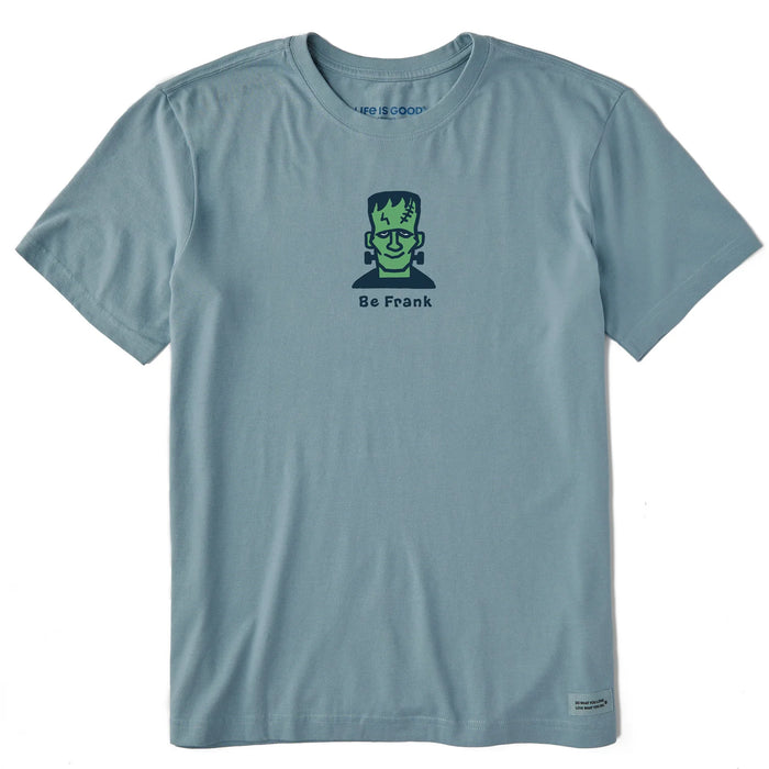 Life is Good. Men's Be Frank Monster Short Sleeve Crusher Tee, Smoky Blue