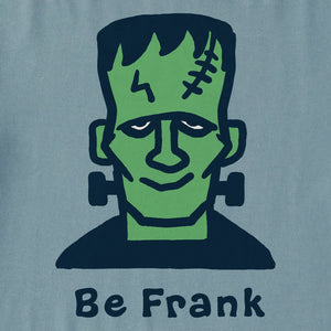 Life is Good. Men's Be Frank Monster Short Sleeve Crusher Tee, Smoky Blue