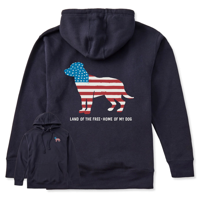 Life is Good. Men's Home of My Dog Flag Every Wear Hoodie, Navy Blazer