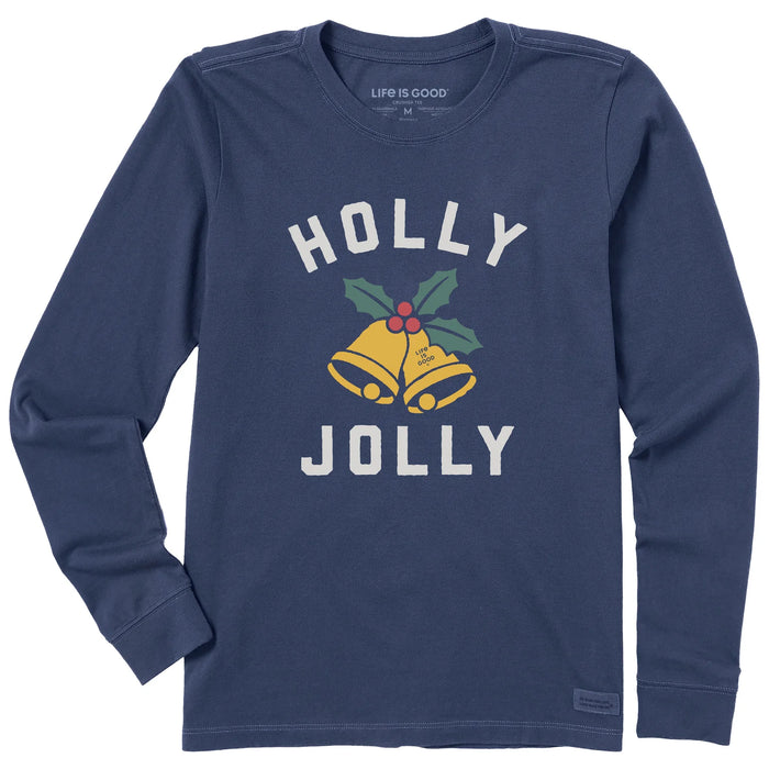 Life is Good. Women's Holly Jolly Athletic Long Sleeve Crusher Tee, Darkest Blue