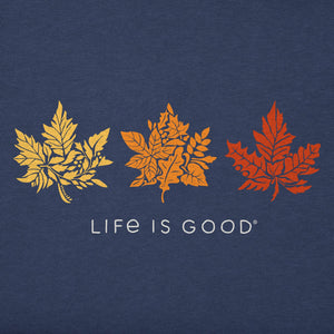 Life is Good. Women's Leafy Leaf Trio Long Sleeve Crusher Vee, Darkest Blue