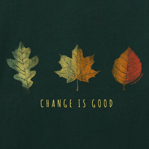 Life is Good. Women's Change is Good Leaves Long Sleeve Crusher Vee, Treeline Green