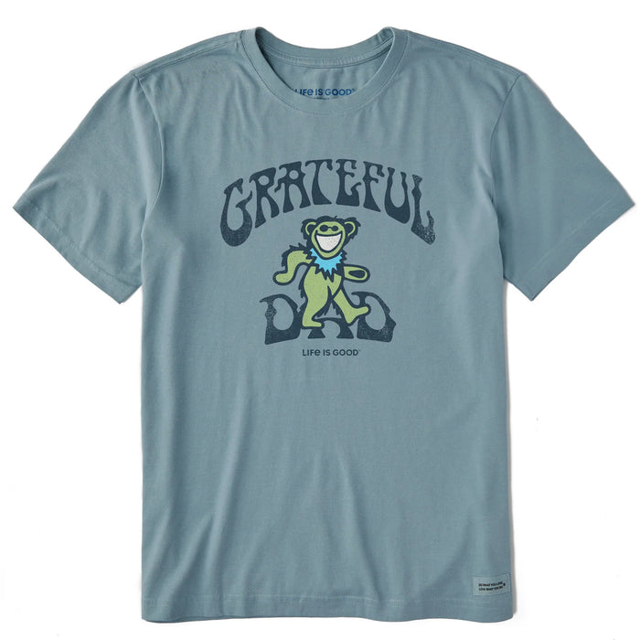 Life is Good. Men's Grateful Dad Bear Short Sleeve Crusher Tee, Smoky Blue