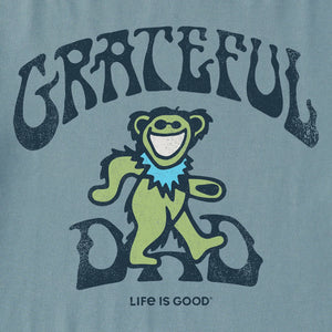 Life is Good. Men's Grateful Dad Bear Short Sleeve Crusher Tee, Smoky Blue