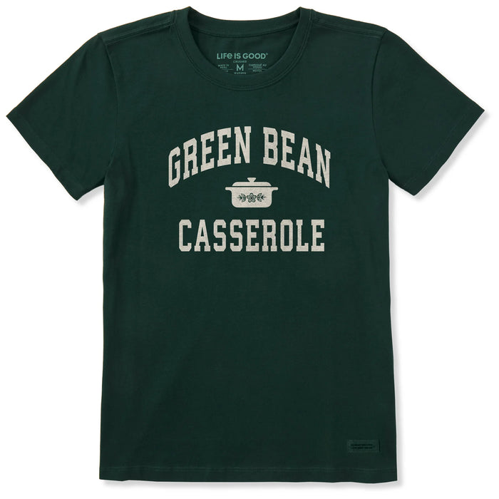 Life is Good. Women's Green Bean Casserole Athletic Arch Short Sleeve Crusher Tee, Treeline Green