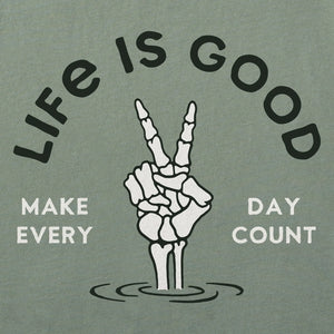 Life is Good. Men's Make Every Day Count Skeleton Short Sleeve Crusher Tee, Moss Green