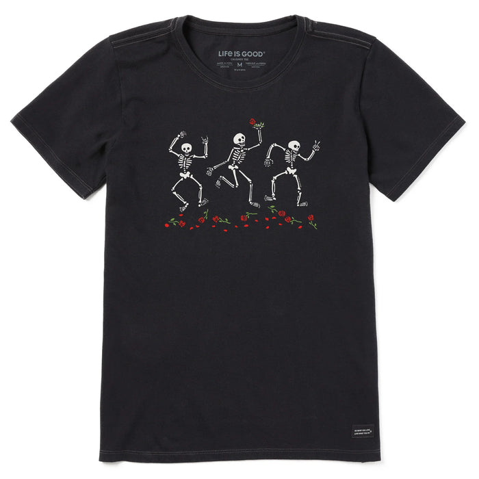 Life is Good. Women's Skeletons and Roses Short Sleeve Crusher Tee, Faded Black