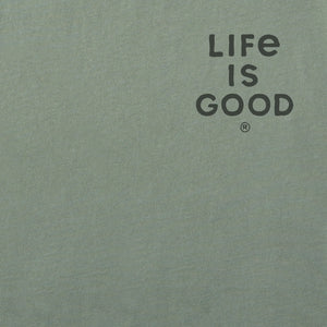 Life is Good. Men's Fishing Skeleton Short Sleeve Crusher Tee, Moss Green