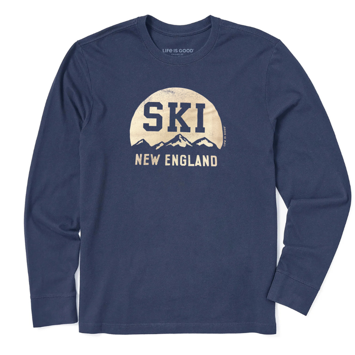 Life is Good. Men's Ski New England Long Sleeve Crusher Tee, Darkest Blue