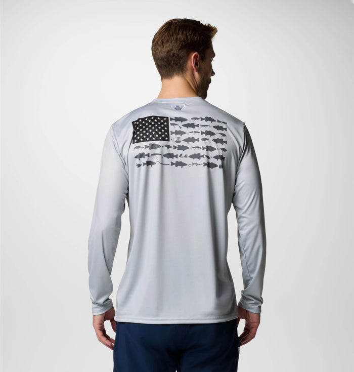 Columbia. Men's Terminal Tackle PFG Fish Flag Long Sleeve Shirt, Cool Grey