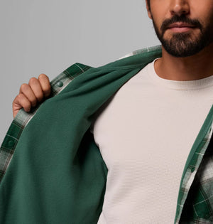 Columbia. Men's Cornell Woods Fleece Lined Shirt Jacket in Rain Forest Lumberjack Tartan