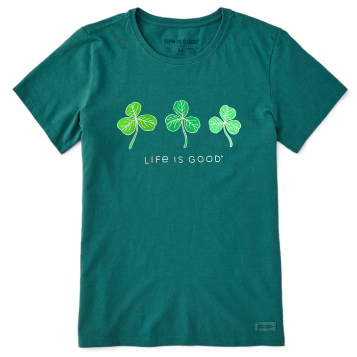 Life is Good. Women's Fineline 3 Clovers Crusher Tee, Spruce Green