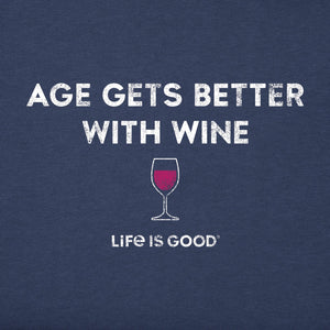 Life is Good. Women's Better with Wine Short Sleeve Crusher Vee, Darkest Blue