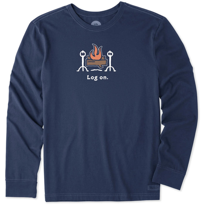 Life is Good. Men's Log On Long Sleeve Crusher Tee, Darkest Blue
