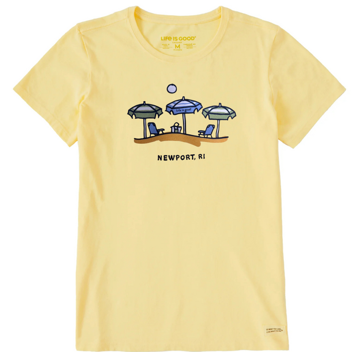 Life is Good. Women's Social Network Newport RI Crusher Tee, Sandy Yellow