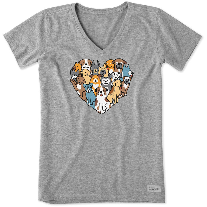 Life is Good. Women's Heart of Dogs Short Sleeve Crusher Tee, Heather Gray