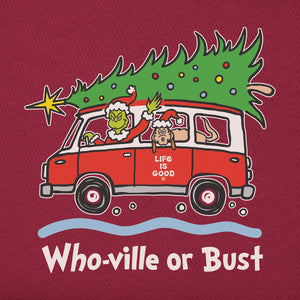 Life is Good. Men's Grinch and Max Who-Ville Or Bust LS Crusher Tee, Cranberry Red