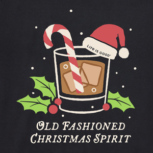 Life is Good. Men's Old Fashioned Christmas Spirit Long Sleeve Crusher Tee, Faded Black