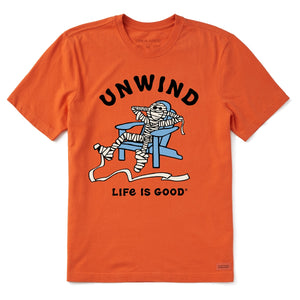 Life is Good. Men's Unwind Adirondack Mummy Crusher Tee, Nomadic Orange