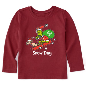 Life is Good. Toddler Grinch and Max Snow Day LS Crusher Tee, Cranberry Red