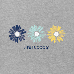 Life is Good. Women's Three Painted Daisies Short Sleeve Crusher Tee, Heather Gray