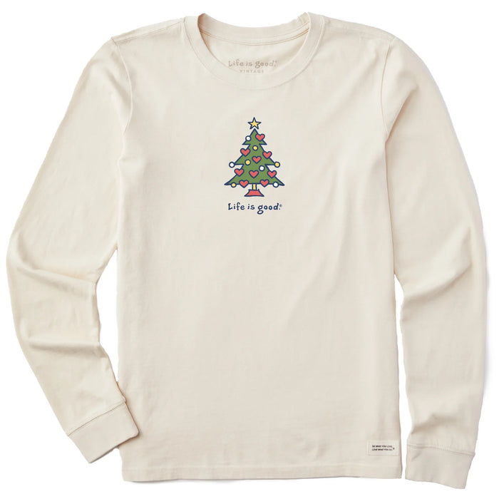 Life is Good. Women's Love Christmas Long Sleeve Crusher Tee, Putty White