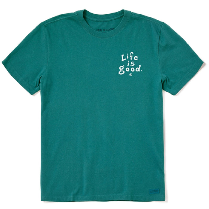 Life is Good. Men's Vintage Wordmark Stacked SS Crusher Tee, Spruce Green