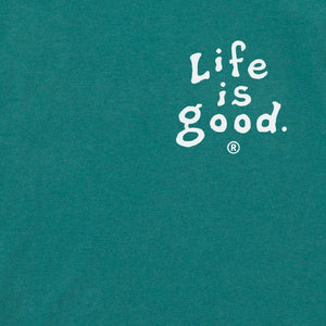 Life is Good. Men's Vintage Wordmark Stacked SS Crusher Tee, Spruce Green