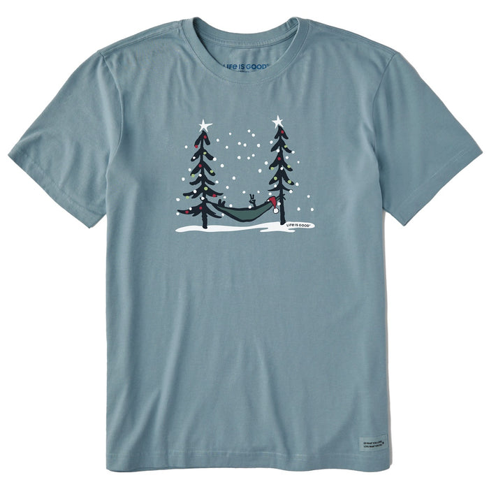 Life is Good. Men's Peace Out Snow Hammock SS Crusher Tee, Smoky Blue