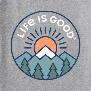 Life is Good. Men's Mountain Sunrise Long Sleeve Crusher Tee, Heather Gray