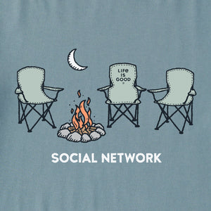 Life is Good. Men's Social Network Camp Long Sleeve Crusher Tee, Smoky Blue