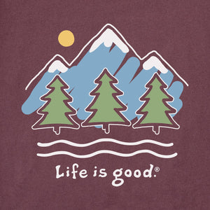 Life is Good. Men's Big Mountains Long Sleeve Crusher Tee, Mahogany Brown